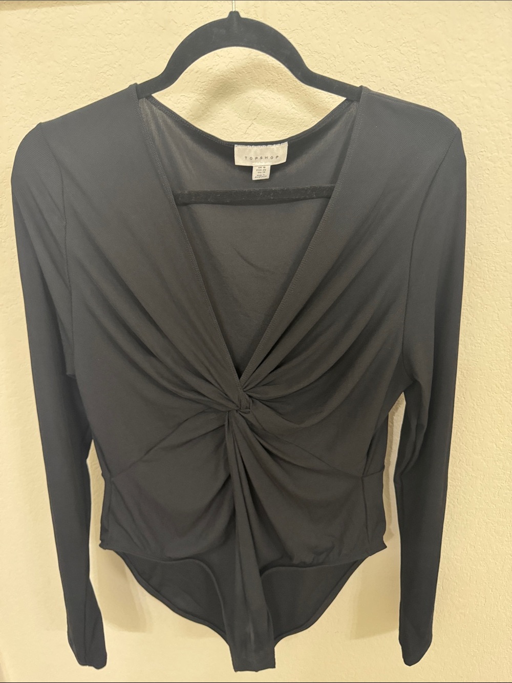 Topshop Black Knot-Front Long Sleeve Bodysuit